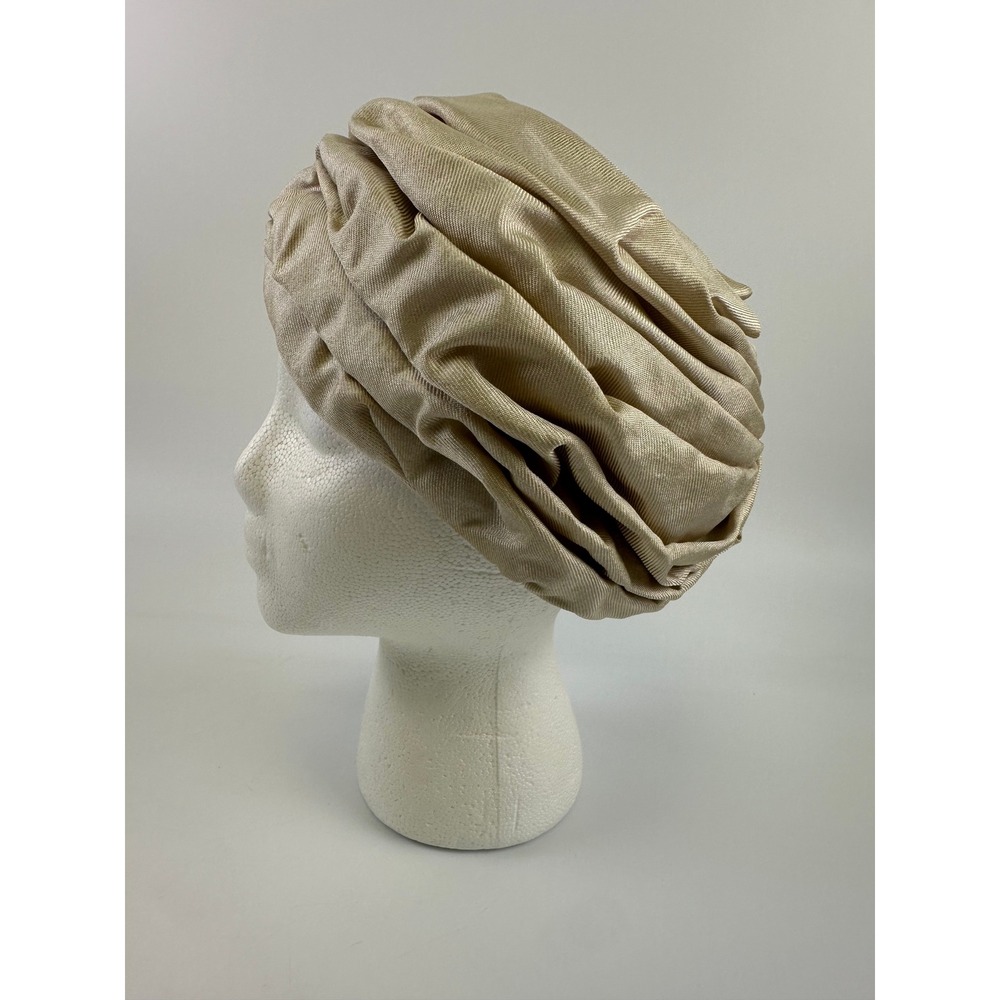 Christian Dior Chapeaux Turban Hat Champagne Gold Vintage Pleated 60s Women OS - Picture 2 of 10